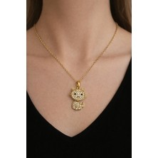 Shop Zirkon Taşlı Sevimli Kedi Figürlü Gold Renk Kadın Kolye,