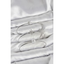 Getittir Gümüş Renk Zirkon Taşlı Kutup Yıldızı Model 3'lü Kadın Bileklik Kombini - Lisinya