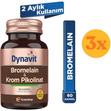 Dynavit Bromelain (Ananas Ekstresi) & Krom Pikolinat 60 Bitkisel Kapsül - 3 Adet (180 Kapsül)