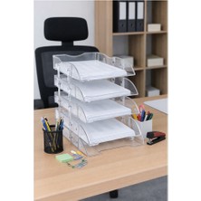 Artlantis Evrak Rafı 5 Li Şeffaf Masaüstü 1 Paket Plastik Evrak Rafı Masa Üstü Şeffaf Hareketli A4 Dosya Düzenliyici Kağıt Tepsisi
