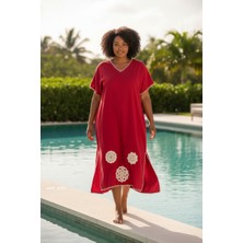 Tosbikotantik Kişiye Özel Tasarım El Örgüsü Motifli Kırmızı Kısa Kollu Şilebezi Elbise