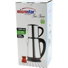 Marsilyan Microstar Elektrikli Çelik Çay Makinesi Çaycı Set 1.8lt Su Isıtıcı+ 0.8lt Demlik 1800W 360 Derece Döenbilengövde (4887)