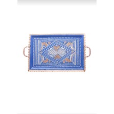 Adya Market Erzincan El Işleme Bakır Dikdörtgen Çay Kahve Tepsisi Mavi Renk 39*26