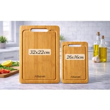 Yeterx 2’li Bambu Kesme Tahtası Seti 32X22 cm & 26X16 cm Oluklu Saplı