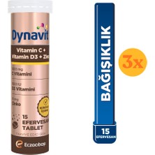 Dynavit Vitamin C & Vitamin D3 & Çinko 15 Efervesan Tablet - 3 Adet (45 Tablet) - Dezenfektan Hediyeli (%72 Alkol)