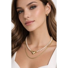 db DİLEK BAŞ TASARIM 2’li Kombin Inci & Gold Zincir Kolye Seti – Kalp Kapamalı Ayrılabilir Kadın Kolye