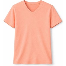 Giyim Center Genç Kız Çocuk V Yaka Tişört Yazlık Model Günlük Basic Body - Toz Pembe