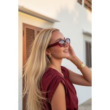 Roger Bacon Retro Kırmızı Oval Kadın Güneş Gözlük UV400 Koruma