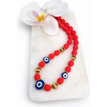 db DİLEK BAŞ TASARIM Fuşya Boncuklu ve Nazar Boncuklu Kolye – Gold Detaylı Doğal Taş Kadın Kolye