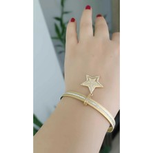 Shop 316L Çelik Özel Tasarım Şık 3'lü Simli Taşlı Charmlı Ajda Bilezik