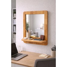 Dingoda Kayın Masif Duvar Aynası – Raflı Dekoratif Ayna (37×47 Cm)