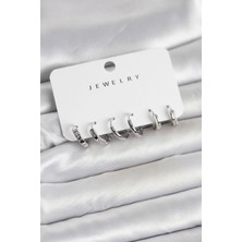 E-Woman Gümüş Renk Pirinç 3 Çift Kadın Küpe Seti - Lisinya