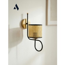 Alldesco Bohemia Hasır Şapkalı Duvar Apliği – Gold Kaplama Metal Gövde | E27 Duy, Boho Dekoratif Aydınlatma