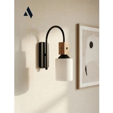 Alldesco Altira Ahşap Süslemeli Duvar Apliği – Rustik Modern Stil, Opal ve Bal Camlı