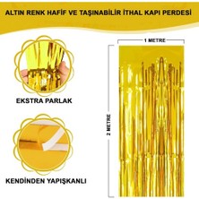 Vexor Altın Gold Renk Ekstra Metalize Parlak Saçaklı Arka Fon Perde Ithal A Kalite 1x2 Metre