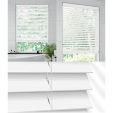 YS Perde Tasarım Wooden Blinds %100 Doğal Ahşap Jaluzi Perde , 50MM Alüminyum Kasalı Yüksek Kaliteli - Beyaz (M.i) WDBJ/Mİ1101