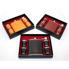 EkoAlışverişDünyam Derili 4 Shot Bardaklı Matara Seti