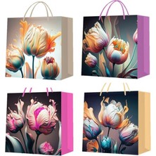 EkoAlışverişDünyam Büyük Boy Lale Desenli Karton Hediye Çantası