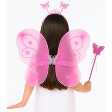 Vexor Pembe Kelebek Kız Seti – 50 cm Kelebek Kanadı, Taç ve Asa