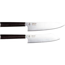 Starseven Zaika 2'li Set Gyutou ve Eğri Santoku Japon Tasarım Şef Bıçakları- Ahşap Sap Paslanmaz Çelik