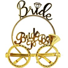EkoAlışverişDünyam Bride Yazılı Taç ve Bride To Be Yazılı Gözlük Seti Altın Renk
