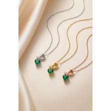 Evas Jewellery 925 Ayar Gümüş Kalp Kesim Zümrüt Kolye – Doğal Pırlantalı – 14 Ayar Altın & Rose Kaplama