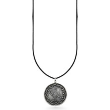 Oya Silver Karartma Osmanlı Tuğralı Çift Taraflı Gümüş Sikke Kolye 2.6x2.3 cm [OYSY205]
