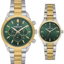 Daniel Klein 8682308439880 Yeşil Gold Special Edition Çelik Kordonlu Takvimli Sevgili Çift Kol Saatleri