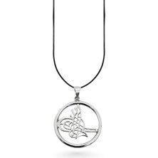 Oya Silver Osmanlı Tuğrası Motifli Yuvarlak Çerçeve Gümüş Kolye Ucu 4.4x3.4 cm [OYSY199]