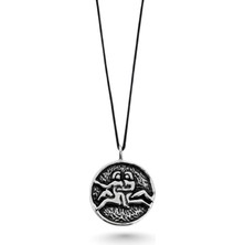 Oya Silver Ikizler Burcu Gümüş Oksitli Antik Madalyon Kolye 3.9x3 cm [OYSY189]