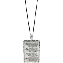 Oya Silver Gümüş Dikdörtgen Lazer Işleme 4 Kul Sureleri Yazılı Dua Kolye 5.5x3.2 cm [OYSY193]