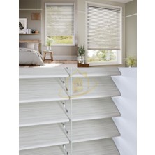 YS Perde Tasarım Wooden Blinds %100 Doğal Ahşap Jaluzi Perde , 50MM Alüminyum Kasalı Yüksek Kaliteli - Gümüş.gri (M.i) GMŞ/Mİ404