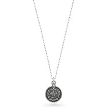 Oya Silver Minimal Gümüş Osmanlı Tuğralı Paralı Kolye 2.1x1.5 cm [OYSY209]