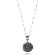 Oya Silver Allah Yazılı Ayetel Kürsi Gümüş Çift Taraflı Dualı Kolye Oksitli Kolye 2.5x1.5 cm [OYSY192]