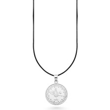 Oya Silver Osmanlı Tuğralı Çift Taraflı Gümüş Sikke Kolye 3.1x1.3 cm [OYSY204]