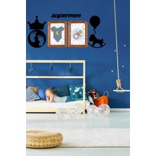 Aylina Mey Ithalat®  DECO103 Supermen Dekoratif Duvar Süsü Tablo Aksesuar Ahşap Tasarım Hediye Pano Sticker Seti