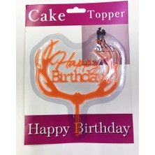 Aylina Mey Ithalat® Happy Birthday Yazılı Turuncu Dallı Pasta Kek Çubuğu