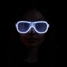 Aylina Mey Ithalat® Beyaz LED Işıklı Parti Gözlüğü - Neon Glow Şerit Gözlük 3 Modlu