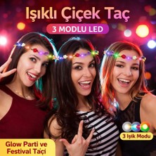 Aylina Mey Ithalat® Renkli LED Çiçek Taç – 3 Işık Modlu Parti Tacı