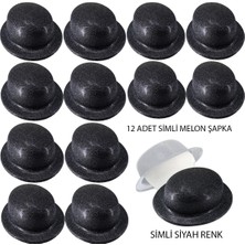 Aylina Mey Ithalat® Siyah Renk Simli Melon Yuvarlak Parti Şapkası 12 Adet