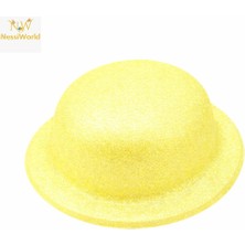 Aylina Mey Ithalat® Sarı Simli Melon Şapka | Ince Plastik Glitter Yetişkin Parti Şapkası