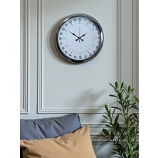 Aylina Mey Ithalat® Krom 40 cm Metal 24 Saat Göstergeli Özel Tasarım Duvar Saati