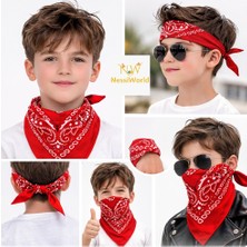 NessiWorld Kırmızı Kovboy Fuları Çocuk Bandana Western Desenli Boyun Fuları