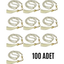 Epilons Namaz Tesbihi Vavlı 99'lu Cam Incili 35 Besmele-I Şerif Dua Kartı Ile Krem Renk Hediyelik 100 Adet