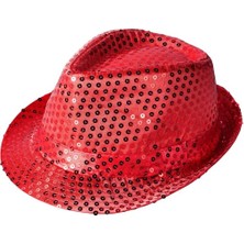 Vexor Disko Star Kırmızı Payetli Fötr Şapka Yetişkin Boy