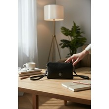 Rafiel Siyah Deri Fermuarlı Minimalist El Çantası - Günlük ve Gece Kullanımına Uygun