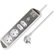 Starseven Brennenstuhl Estilo Köşe Priz Çubuğu - 4'lü Yüksek Kaliteli Paslanmaz Çelik Yüzeyli, 2 Schuko