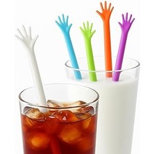 Starseven 6'lı Renkli El Şeklinde Karıştırıcı Çubuklar, Plastik Bardak Süsü, 6 Adet, Çok Renkli