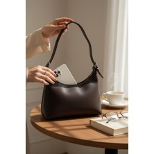 Rafiel Koyu Kahverengi Deri Görünümlü Minimalist Omuz Çantası - Baguette Model