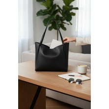 Rafiel Siyah Hakiki Deri Görünümlü Büyük Kol Çantası - Minimalist Tote Çanta